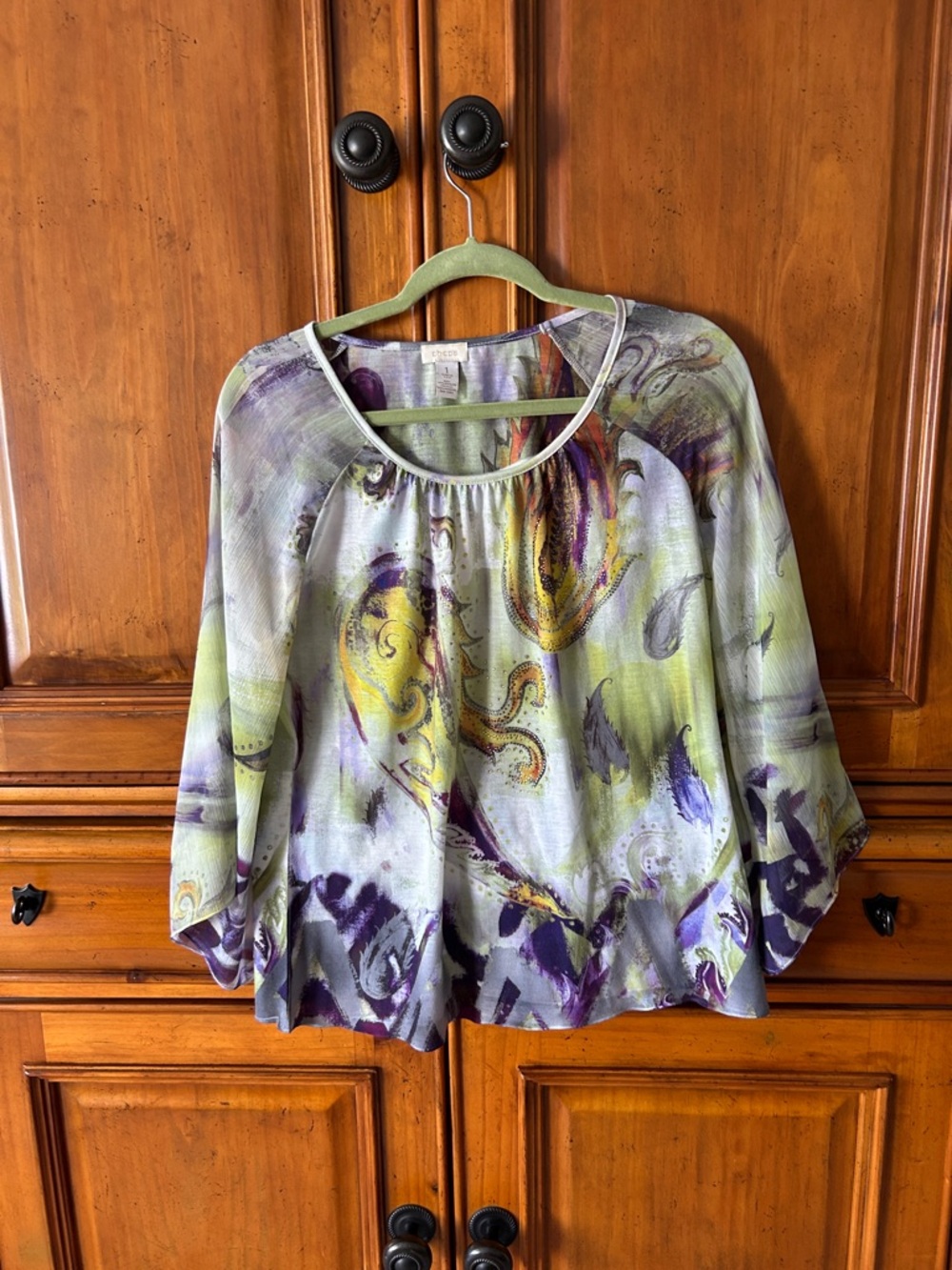 Chico's Painterly Scoop-Neck Tunic in Lime, Purple & Yellow